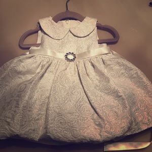 White and silver baby girl dress